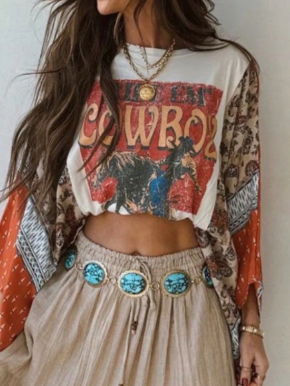 Western Cowboy Horse Graphic Poncho  Kimono top - Picture 4 of 6